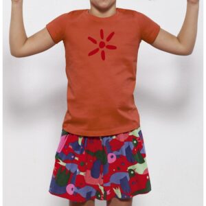 T-shirt fille rouge le soleil