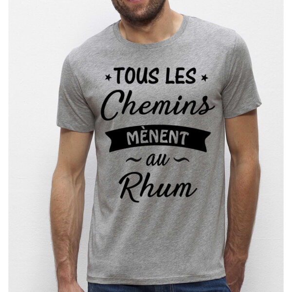 T-shirt Homme gris chiné-Tous les chemins mènent au Rhum-100% coton Bio