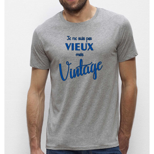 T-shirt Homme gris chiné-Je ne suis pas vieux mais Vintage-100% coton Bio