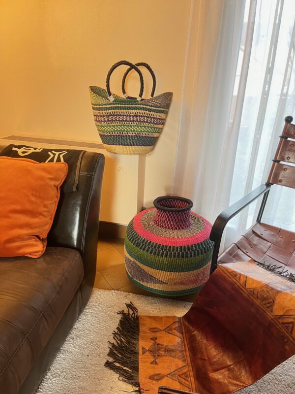 Panier artisanal bolga Aida avec anses en cuir – Image 2