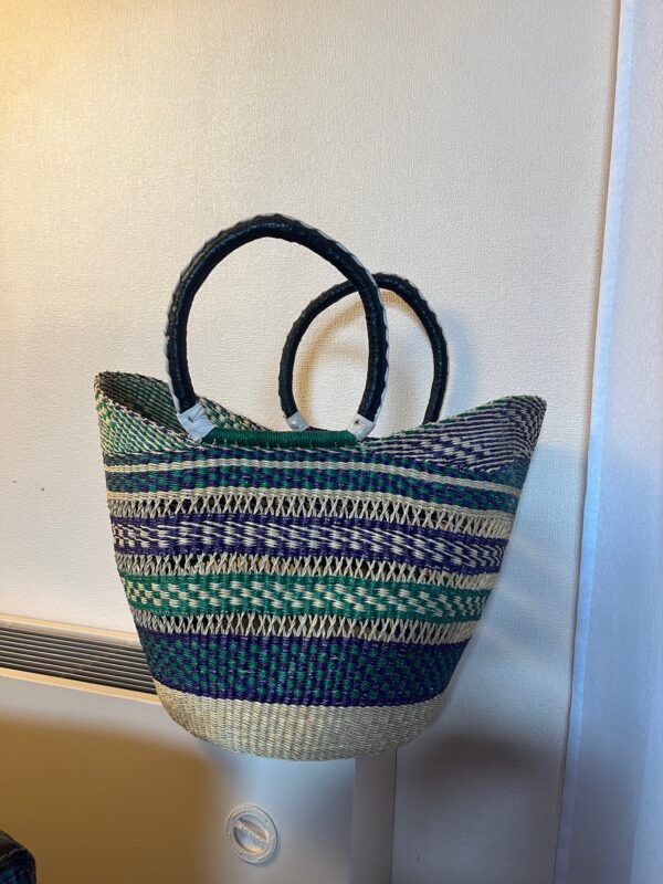 Panier artisanal bolga Marina avec anses en cuir