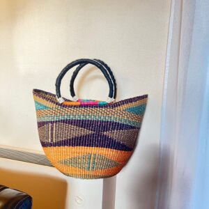 Panier artisanal Djélika bolga avec anses en cuir