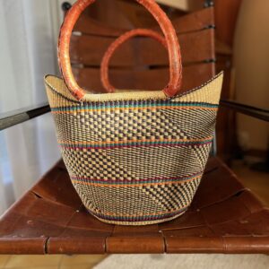 Panier artisanal bolga Jade avec anses en cuir