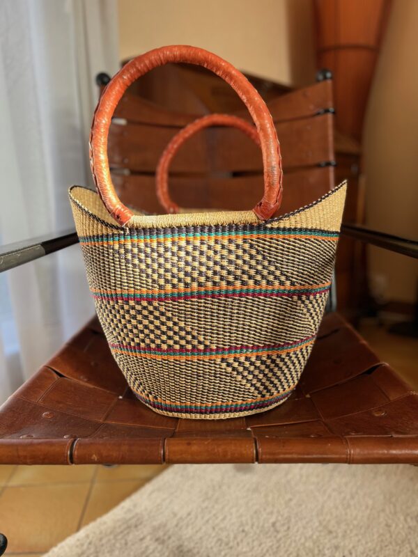 Panier artisanal bolga Jade avec anses en cuir