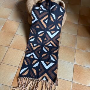 Echarpe bogolan- noir marron blanc  100% coton  artisanale