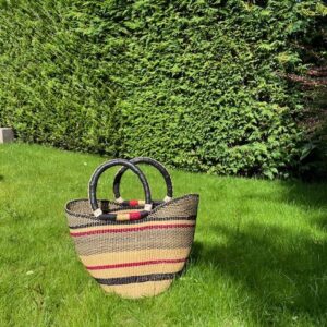 Panier artisanal bolga Guorobinè avec anses en cuir