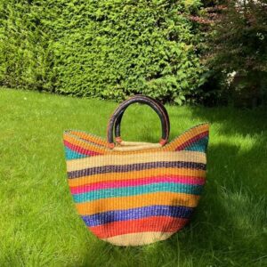 Panier artisanal bolga Faida 11 avec anses en cuir