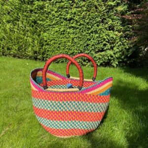 Panier artisanal bolga Faida 14 avec anses en cuir