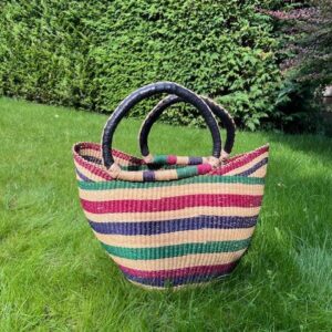 Panier artisanal bolga Faida 17 avec anses en cuir