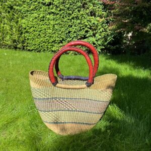 Panier artisanal bolga Faida 19 avec anses en cuir