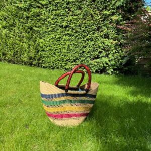 Panier artisanal bolga Faida 4 avec anses en cuir