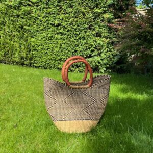 Panier artisanal bolga Faida 7 avec anses en cuir