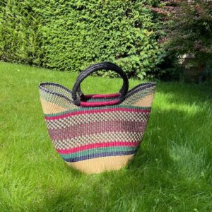 Panier artisanal bolga Faida 8 avec anses en cuir