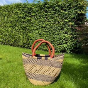 Panier artisanal bolga Faida 1 avec anses en cuir