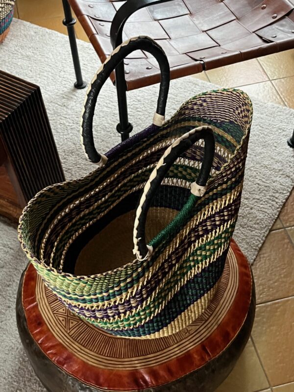 Panier artisanal bolga Marina avec anses en cuir – Image 2